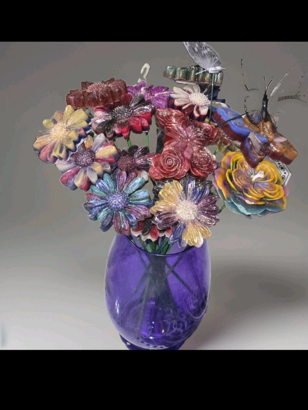 16 Daisies & Butterflies Wax Flower Bouquet